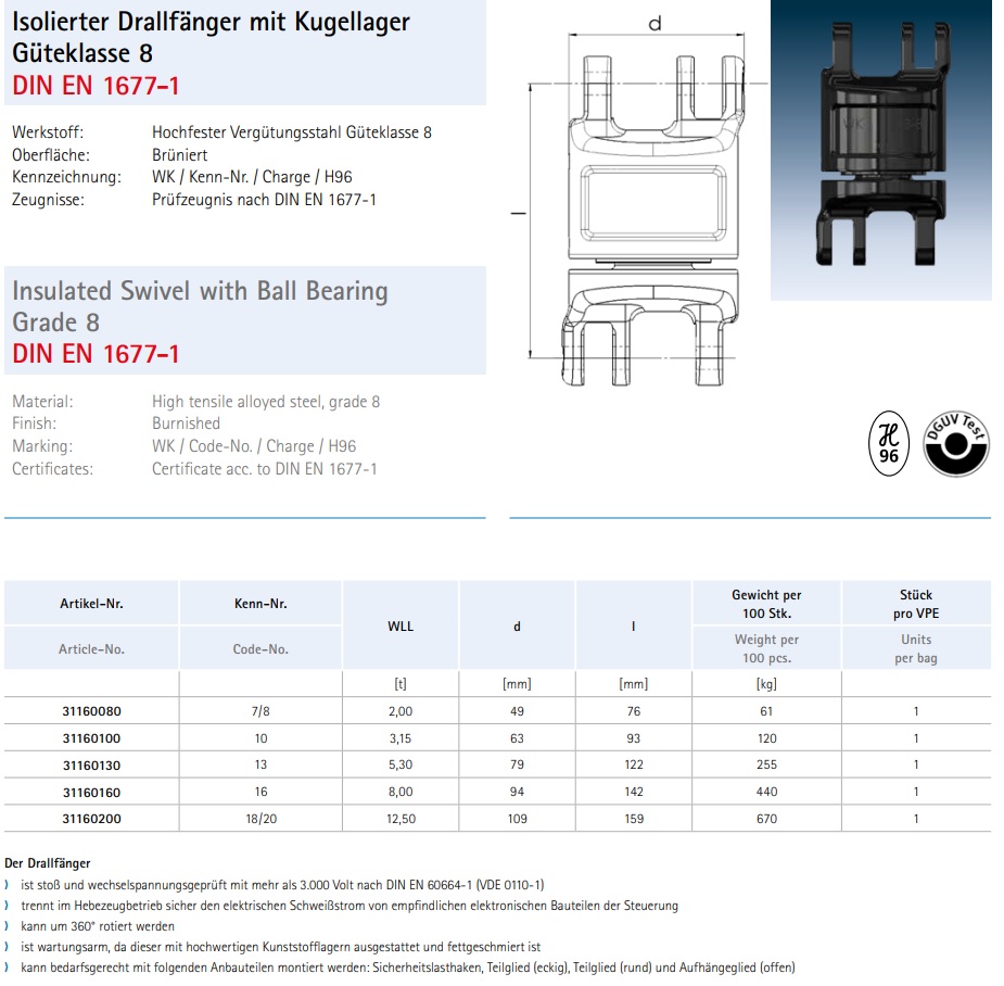 Isolierter Drallfänger mit Kugellager Güteklasse 8