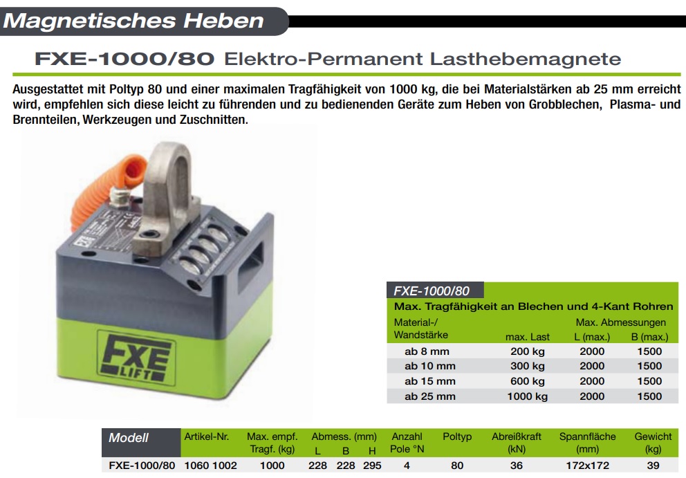 FXE-1000-80 Flaig Elektro-Permanent-Lasthebemagnet