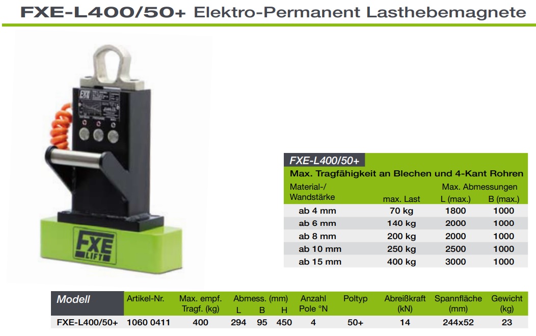 FXE-Permanent-Elektro-Lasthebemagnet FXE L400