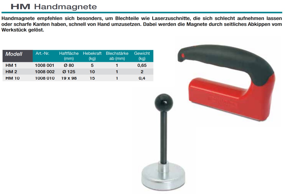 Handmagnet für leichtes Handling von Blechen, Bauteilen etc