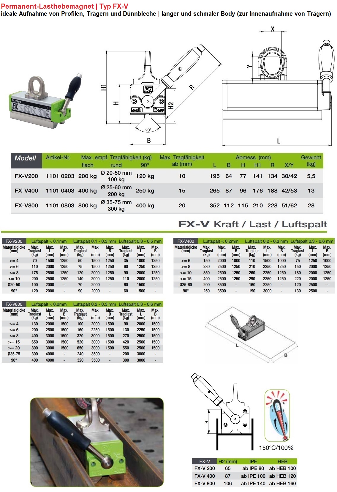 Hebemagnet Flaig FX-V für Träger, Profile und dünne Bleche