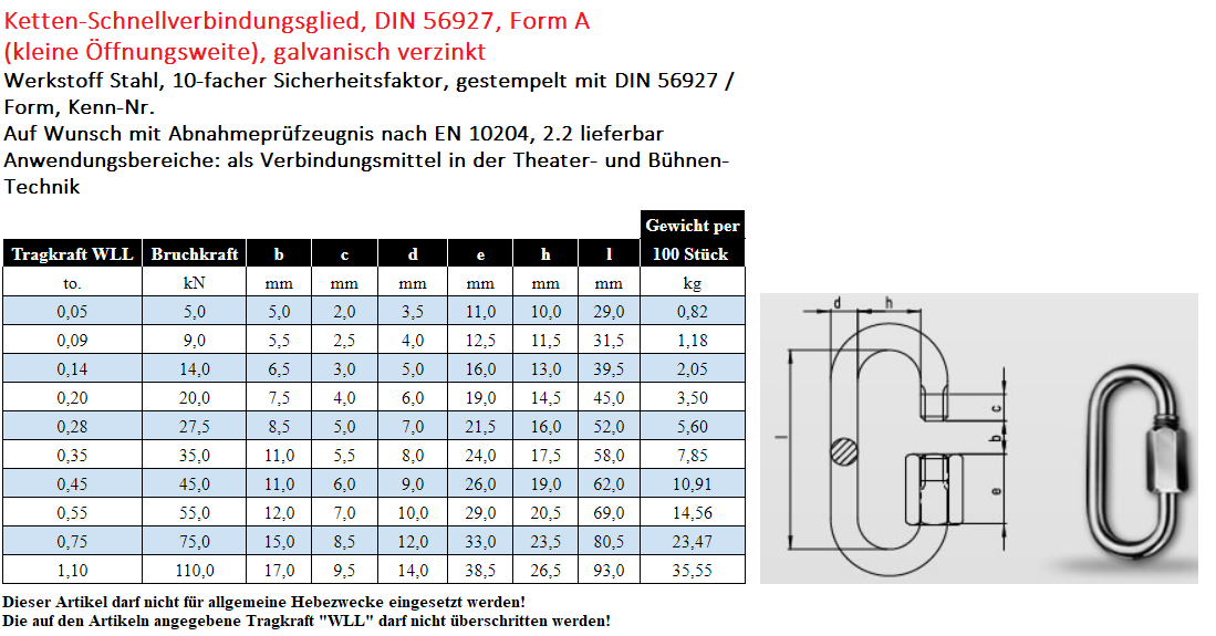 Ketten-Schnellverbinder DIN 56927 Form A