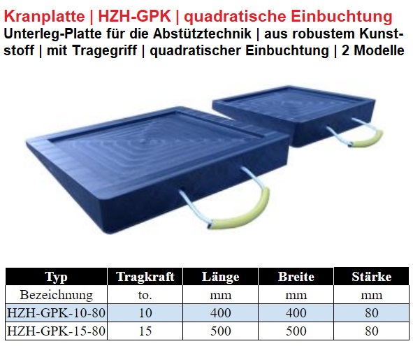 Kranplatte mit quadratischer Einbuchtung