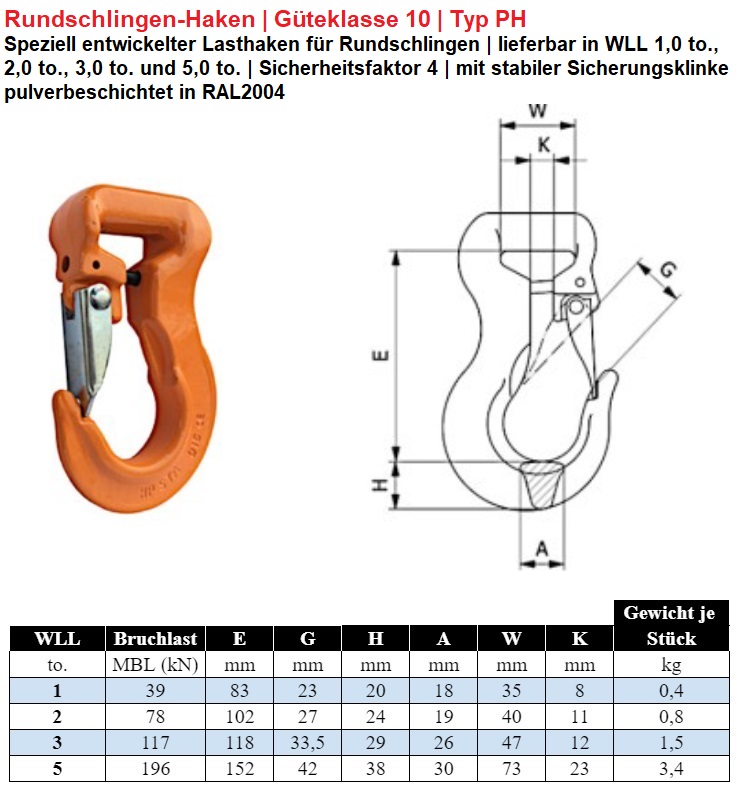 Lasthaken GK10 für Hebegurte