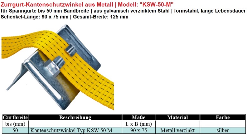 Metall-Kantenschoner, Zurrgurte bis 50 mm