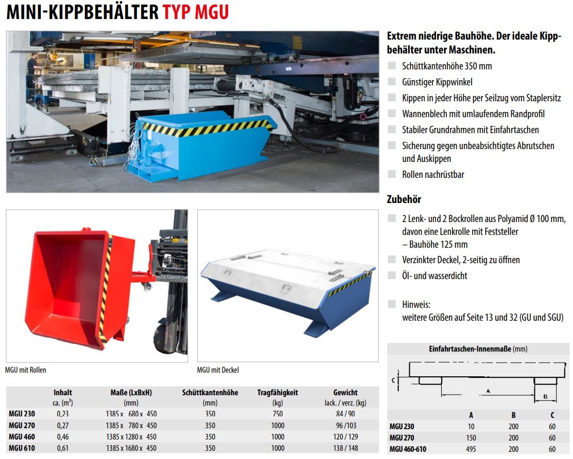 Spähnebehälter Typ MINI-MGU