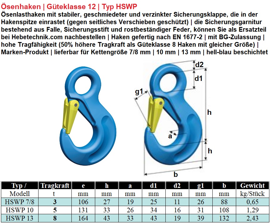 Ösenhaken in Güteklasse 12 