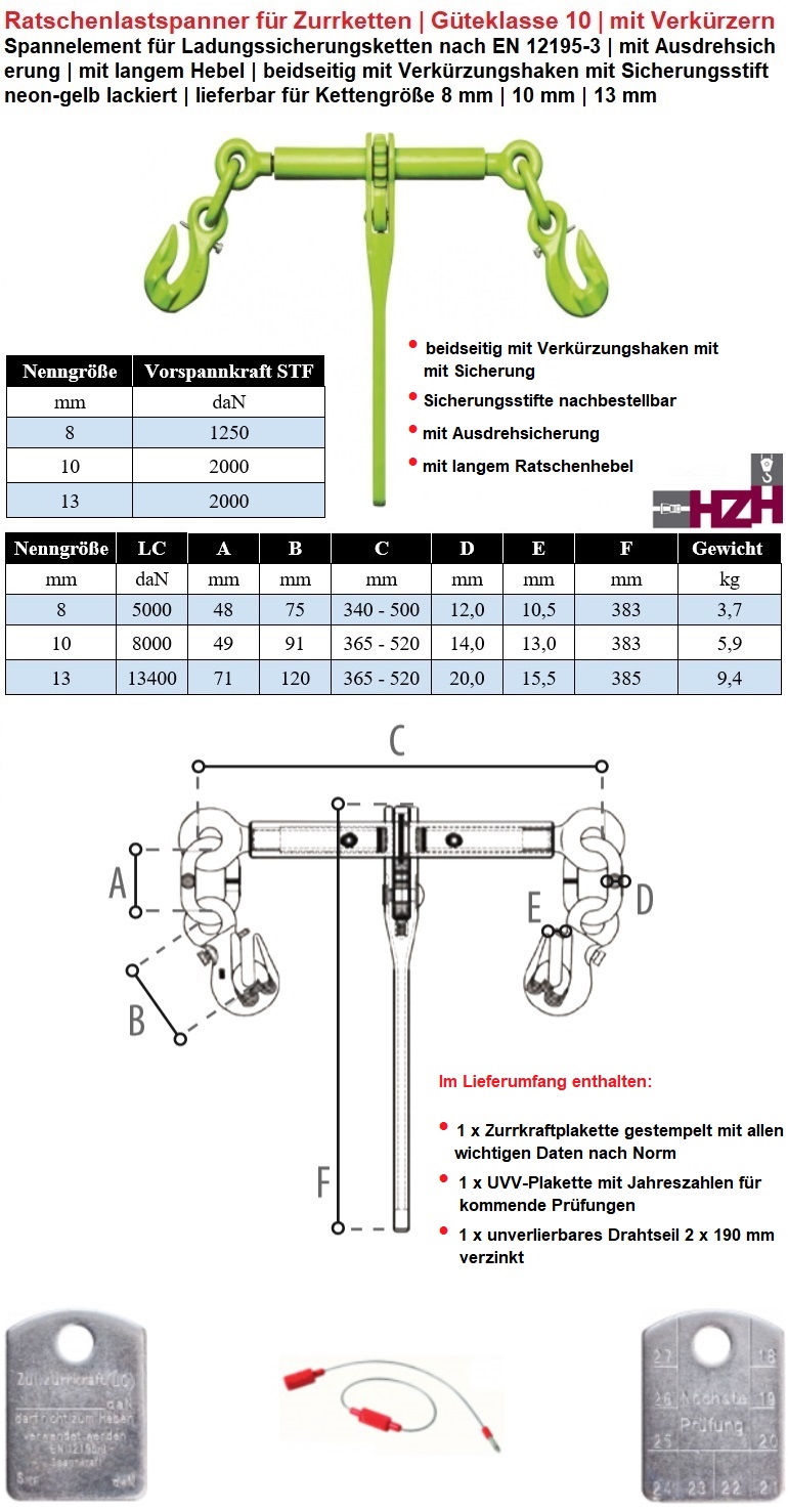 Ratschenlastspanner Güteklasse 10 mit Verkürzungshaken mit Sicherung