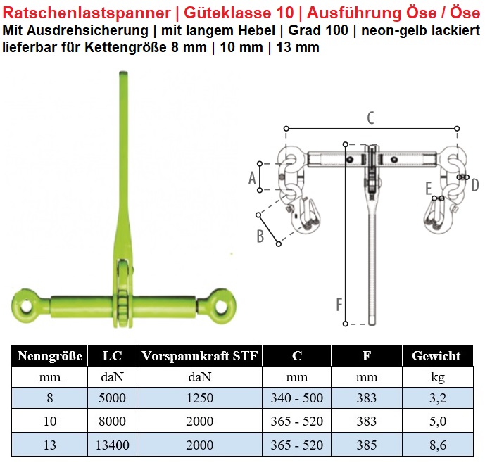 Ratschenlastspanner Güteklasse 10 mit beideitigen Ösen