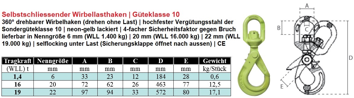 Wirbelhaken selflocking GK10