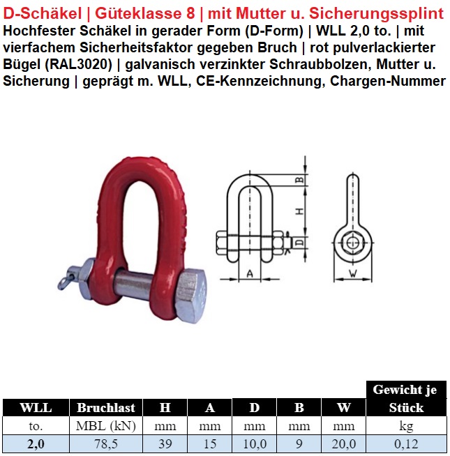 D-Schäkel Güteklasse 8