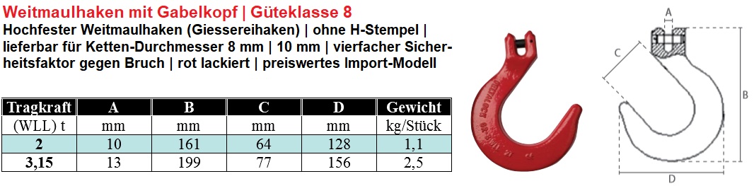 Weitmaulhaken GK8 ohne H-Stempel