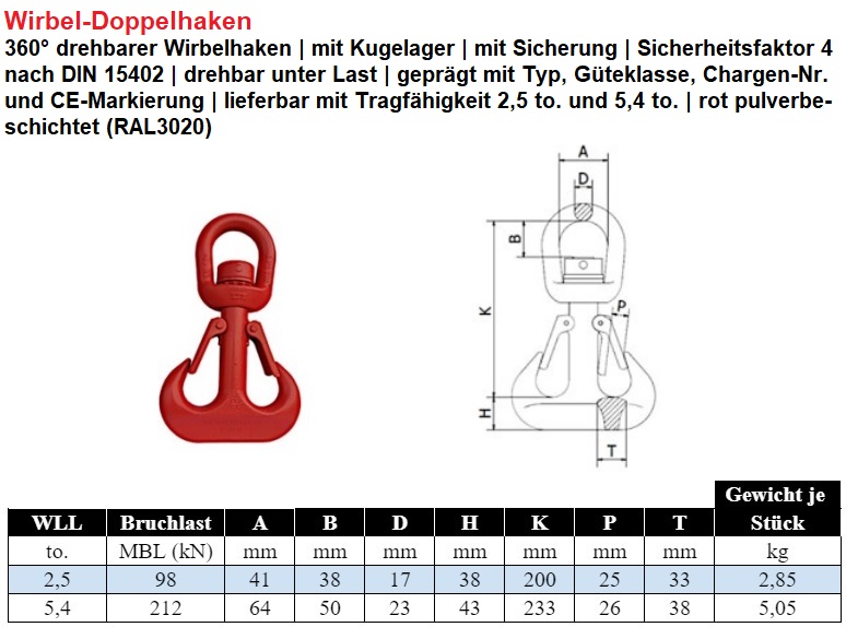 Wirbel-Doppelhaken drehbar unter Last